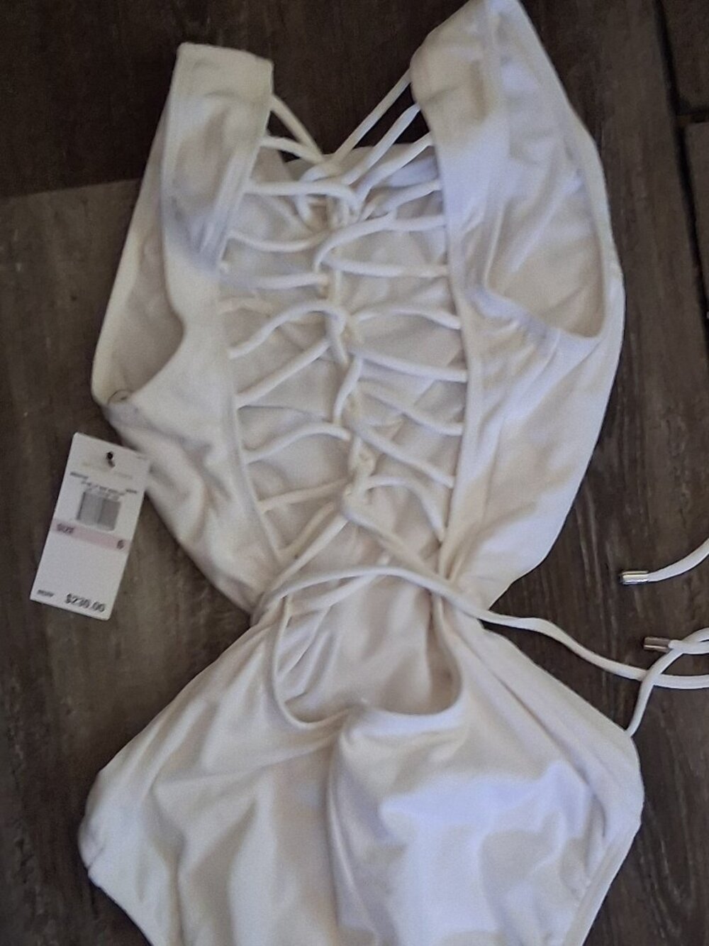 $230.+ Michael Kors  White Swimsuit Lace up Back Corset Collection Size 6
